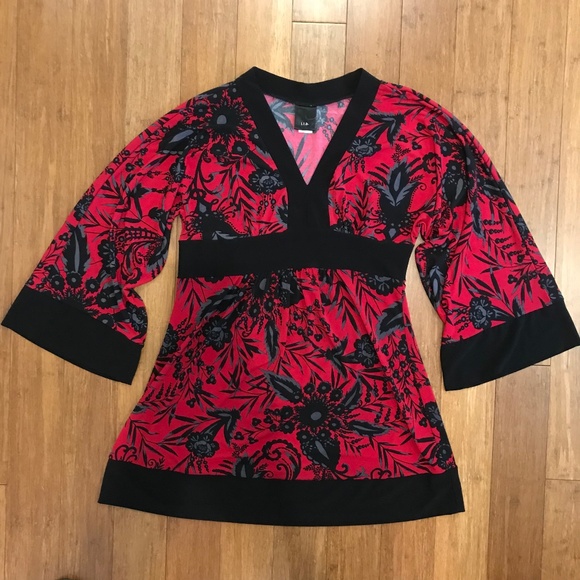 Asian-Inspired Tunic Mini Dress Kimono Bell Sleeves Empire Waist | M/L - Picture 2 of 12